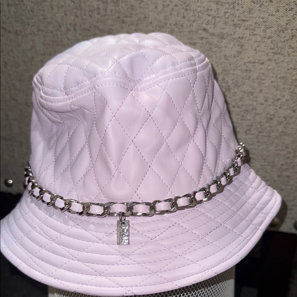Quilted Pink Bucket Hat with Chain Detail